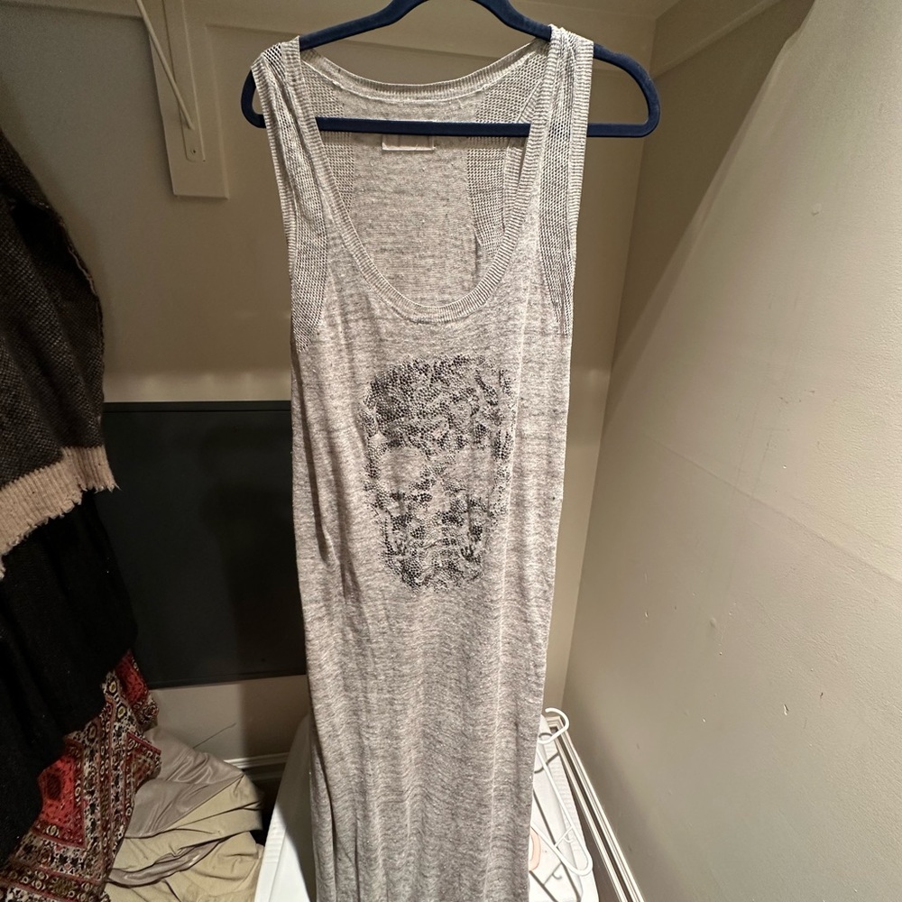 Zadig & Voltair gray thin knit gray  Sleeveless Maxi Dress with skul design